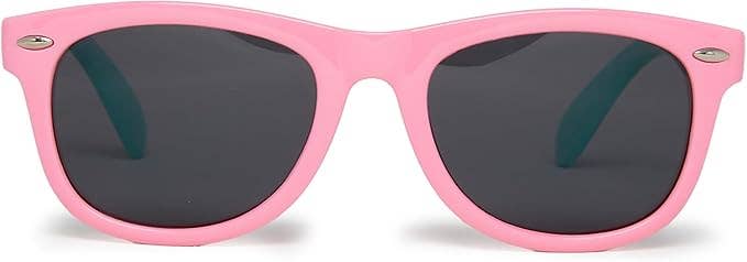 Kids Flexible Wire Sunglasses -Pink Turquoise/Smoke Lenses