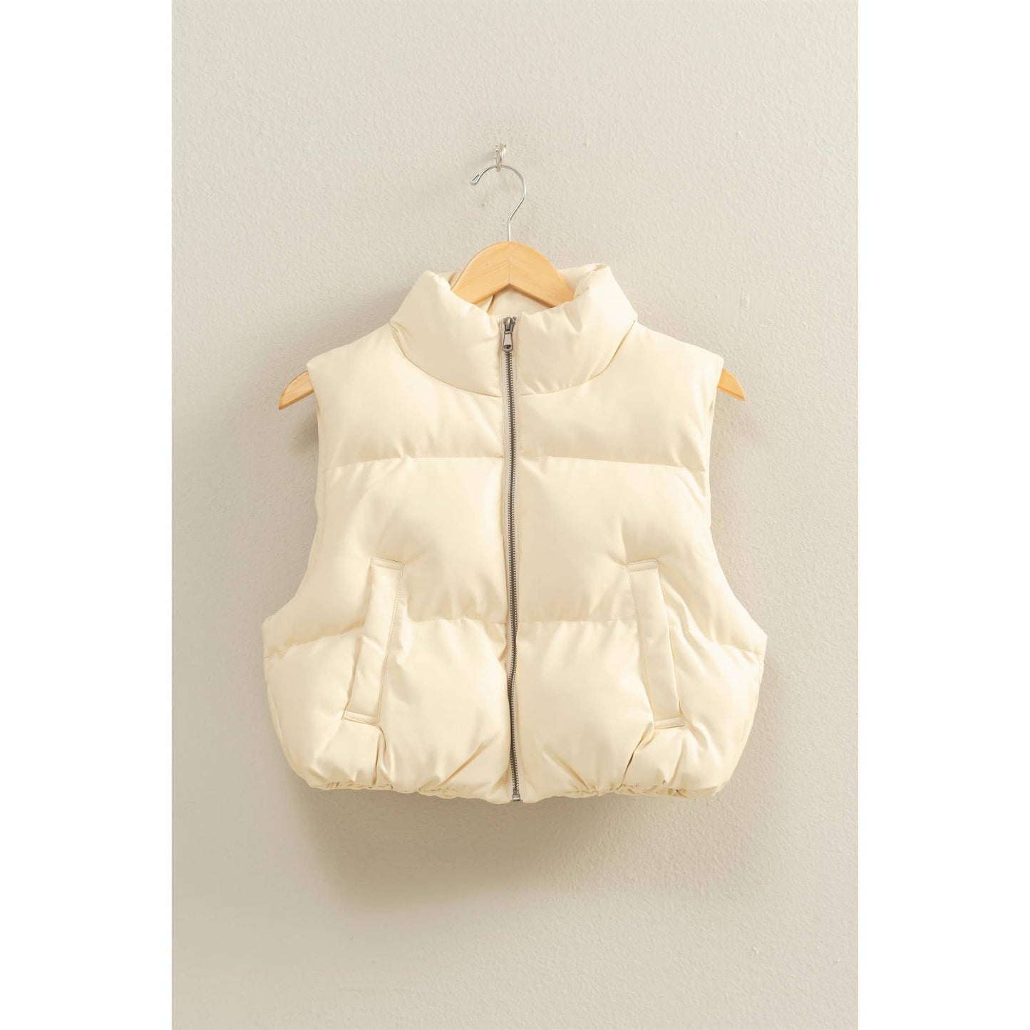 Faux Leather Cropped Puffer Vest