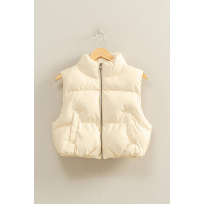 Faux Leather Cropped Puffer Vest