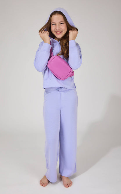 Girl's Half Zip Hoodie, Wide Leg Pant, Bag 3 PCS Set