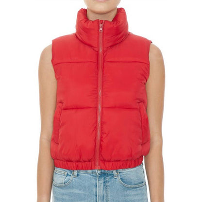 Nylon High Neck Faux Down Puffer Vest