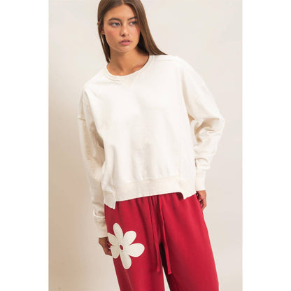 Acid Wash Seam Detail Crew Neck Sweatshirt