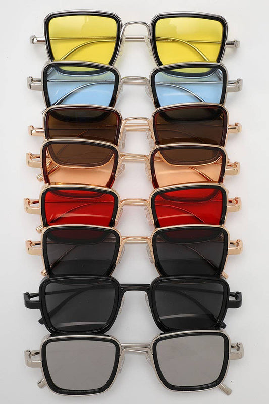 Tinted Lenses Metal Frame Rectangular Sunglasses