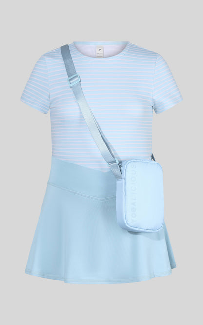 Little Girls Short Sleeve Tee, Crossover Skort, Fanny bag