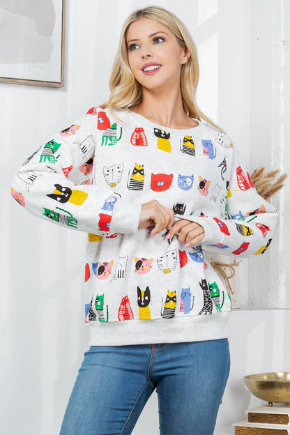 Colorful Cat Fleece Sweatshirt