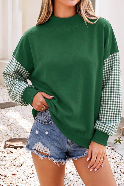 F/W26 NEW Plaid Sleeve Colorblock Mock Neck Sweatshirt| S-4X