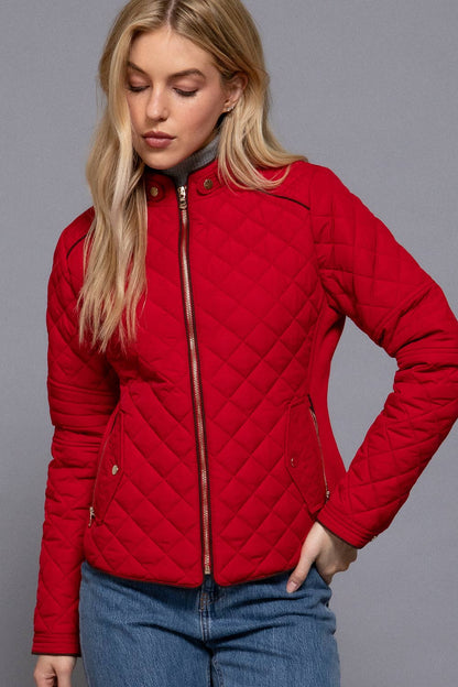 [PLUS SIZE] Suede Piping Detail Rib Quilted Padding Jacket