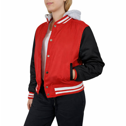 Women’s Hooded Varsity Jacket w/ Detachable Hood