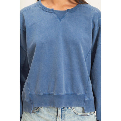 Acid Wash Seam Detail Crew Neck Sweatshirt