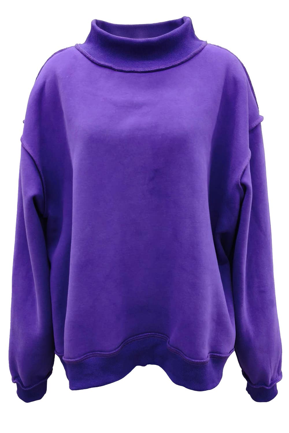 IT2594-BLANK2 Solid Reversible Mock Neck Sweatshirt Top