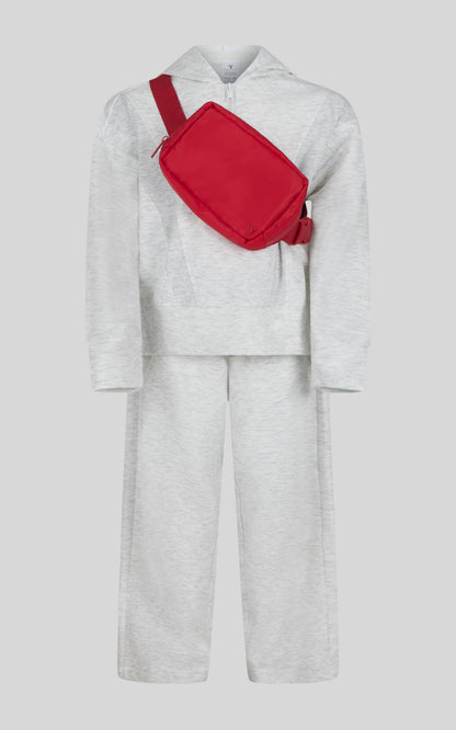 Little Girls Half Zip Hoodie, Wide Leg Pant, Fanny Bag  Set