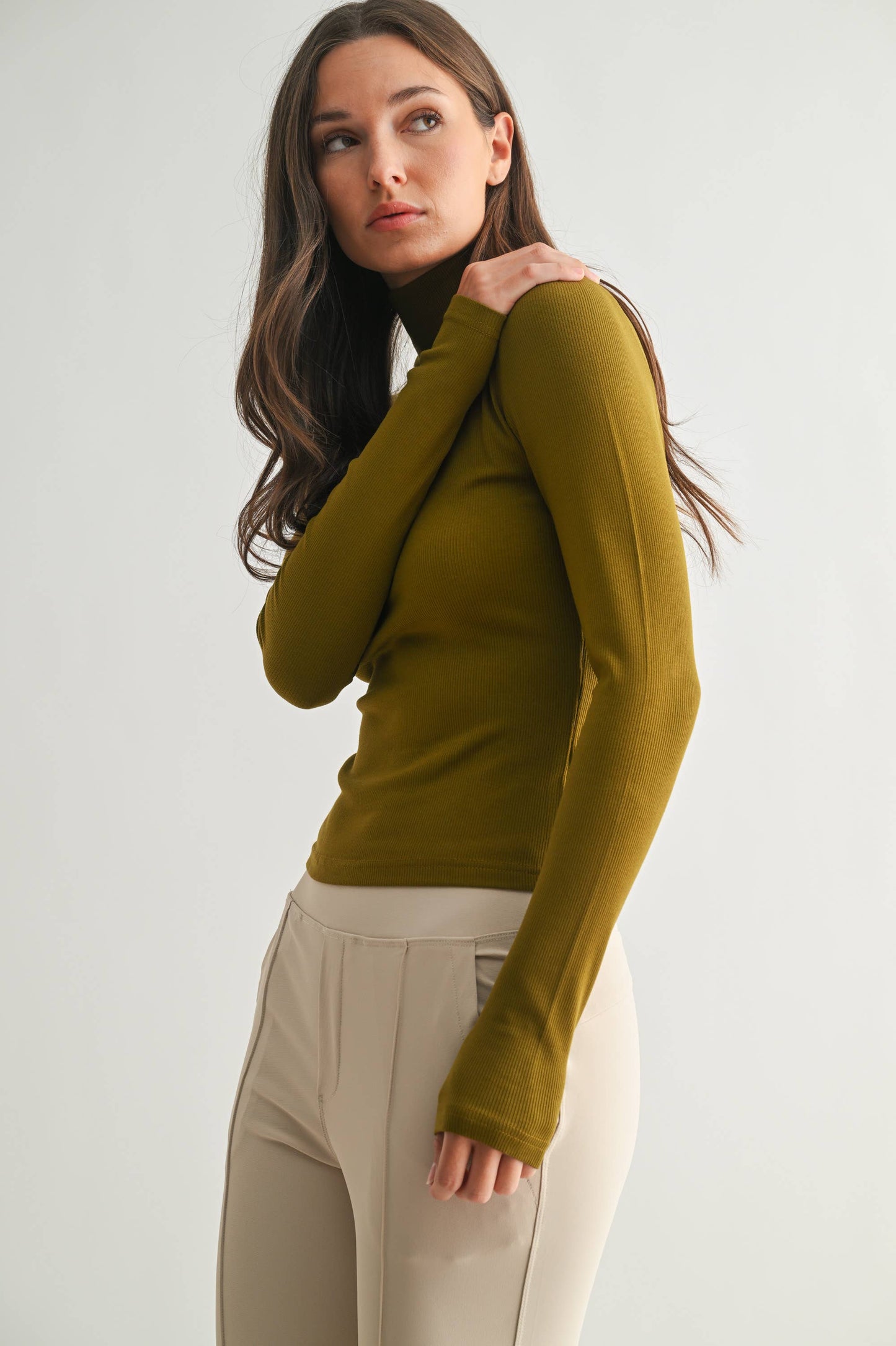 Micro Ribbed Long Sleeve Turtleneck