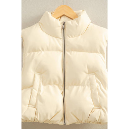 Faux Leather Cropped Puffer Vest
