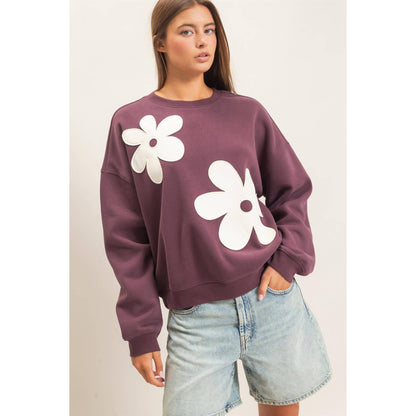 Floral Applique Crew Neck Sweatshirt
