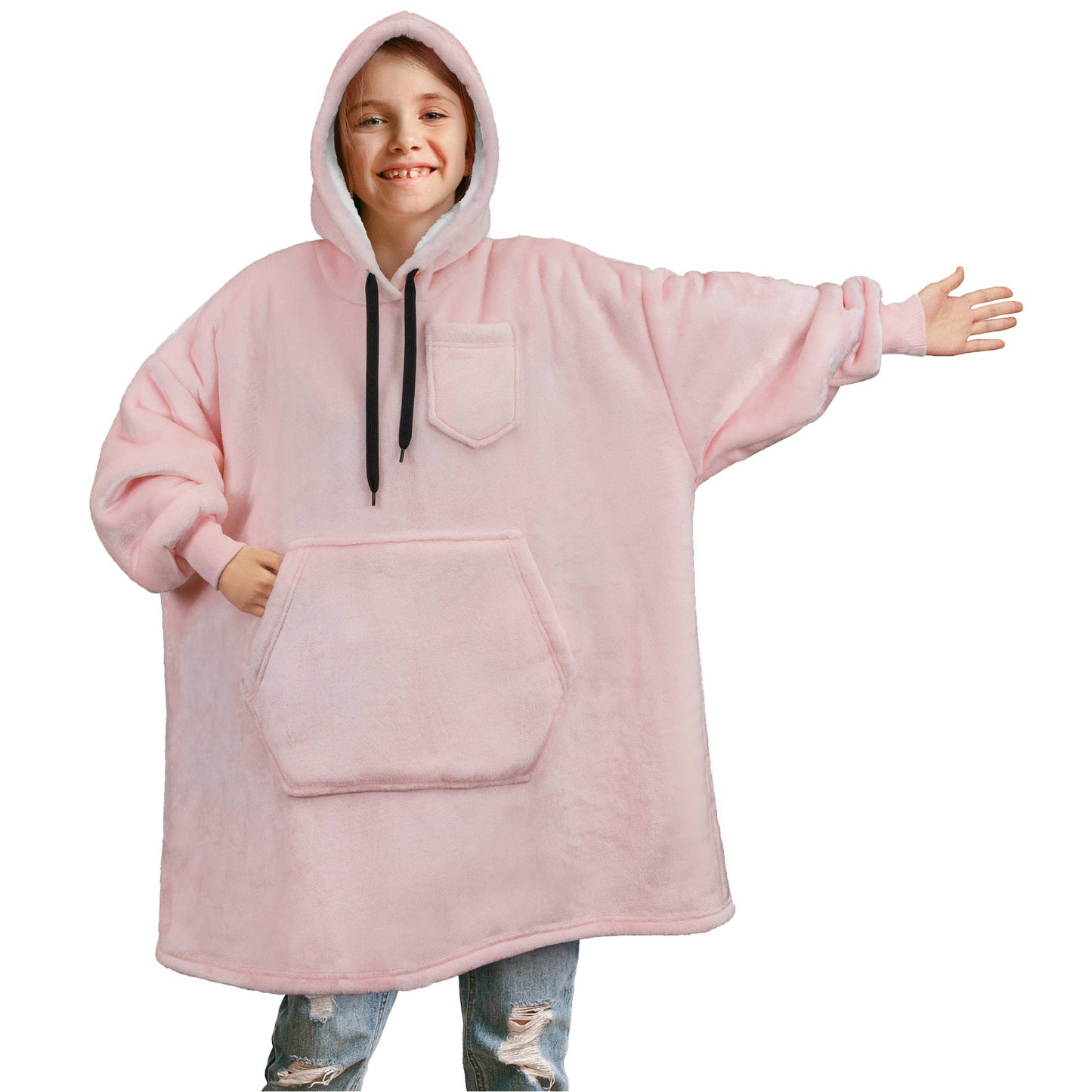 Kid's Chest Pocket Sherpa Hoodie Blanket - Kangaroo Pocket