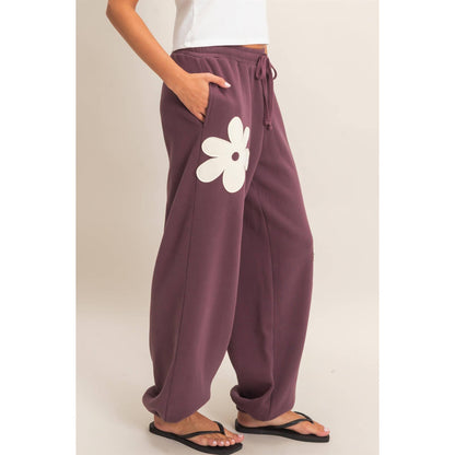 Floral Applique Drawstring Jogger Pants