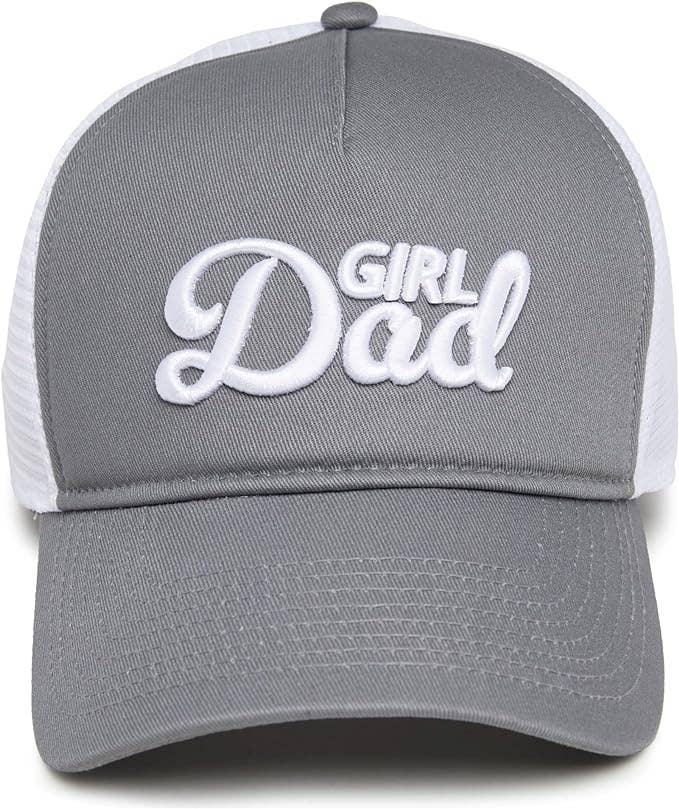 5 Panel  3D Embroidery Trucker Hat: Girl Dad (Grey)