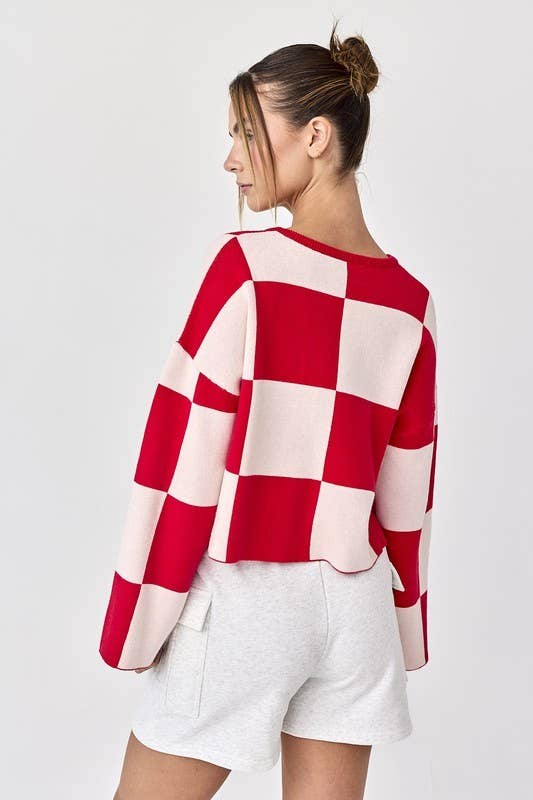 PT16257 - Sarah Round Neck Checkered LS Top