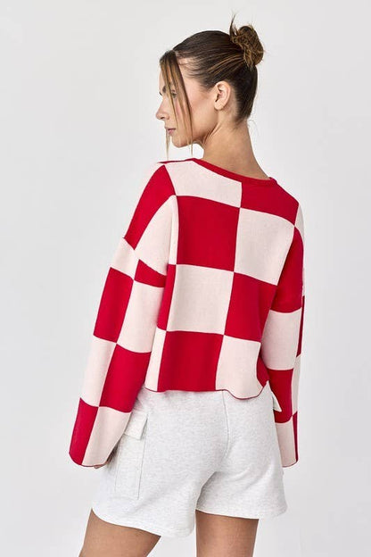 PT16257 - Sarah Round Neck Checkered LS Top