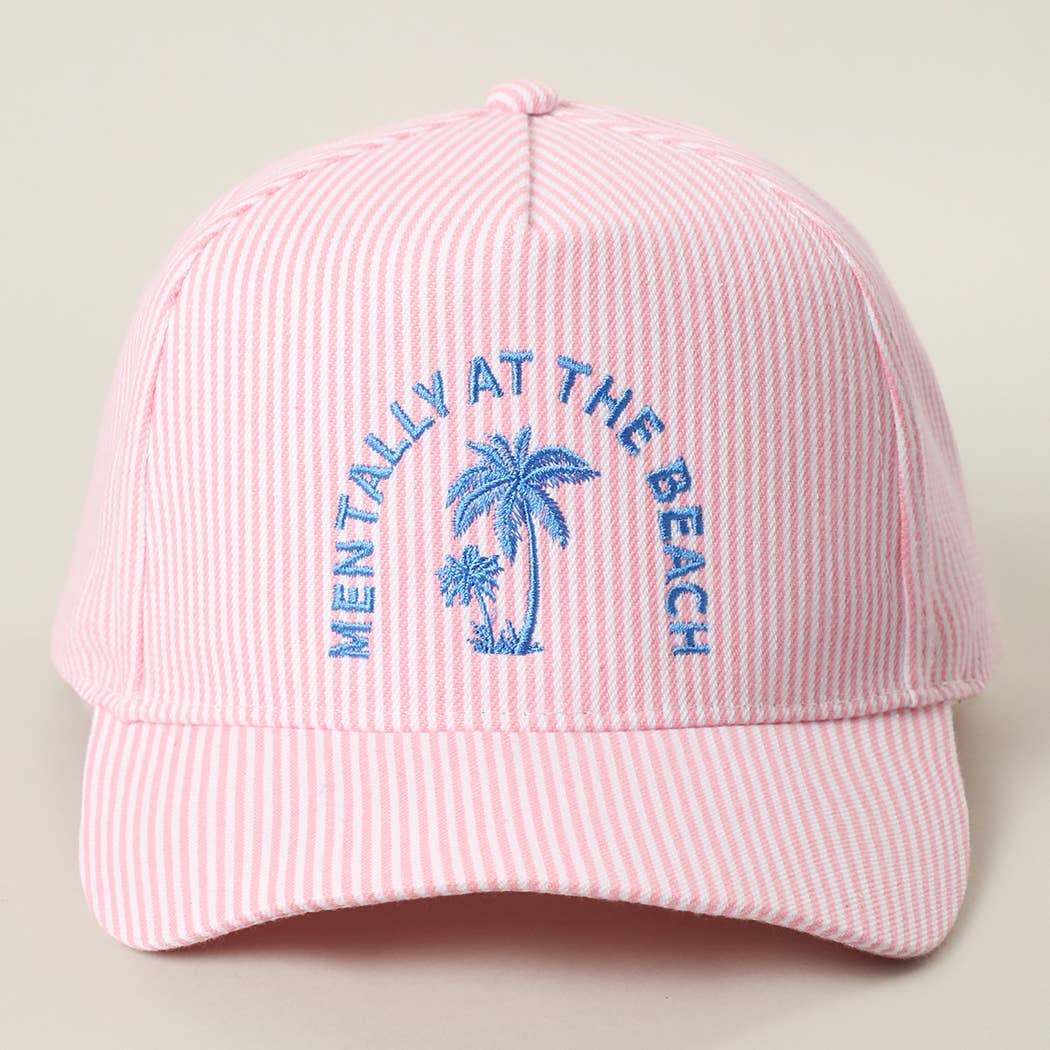 MENTALLY AT THE BEACH Embroidered Seersucker Trucker Hat