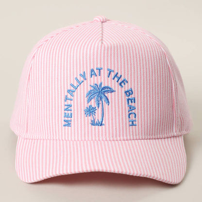MENTALLY AT THE BEACH Embroidered Seersucker Trucker Hat
