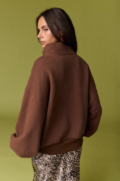PT18729 - High Collar Half Button-Up Relaxed Fit Pullover