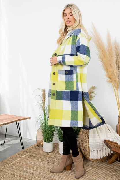 Women's Plaid Oversized Duster Shacket with Pockets