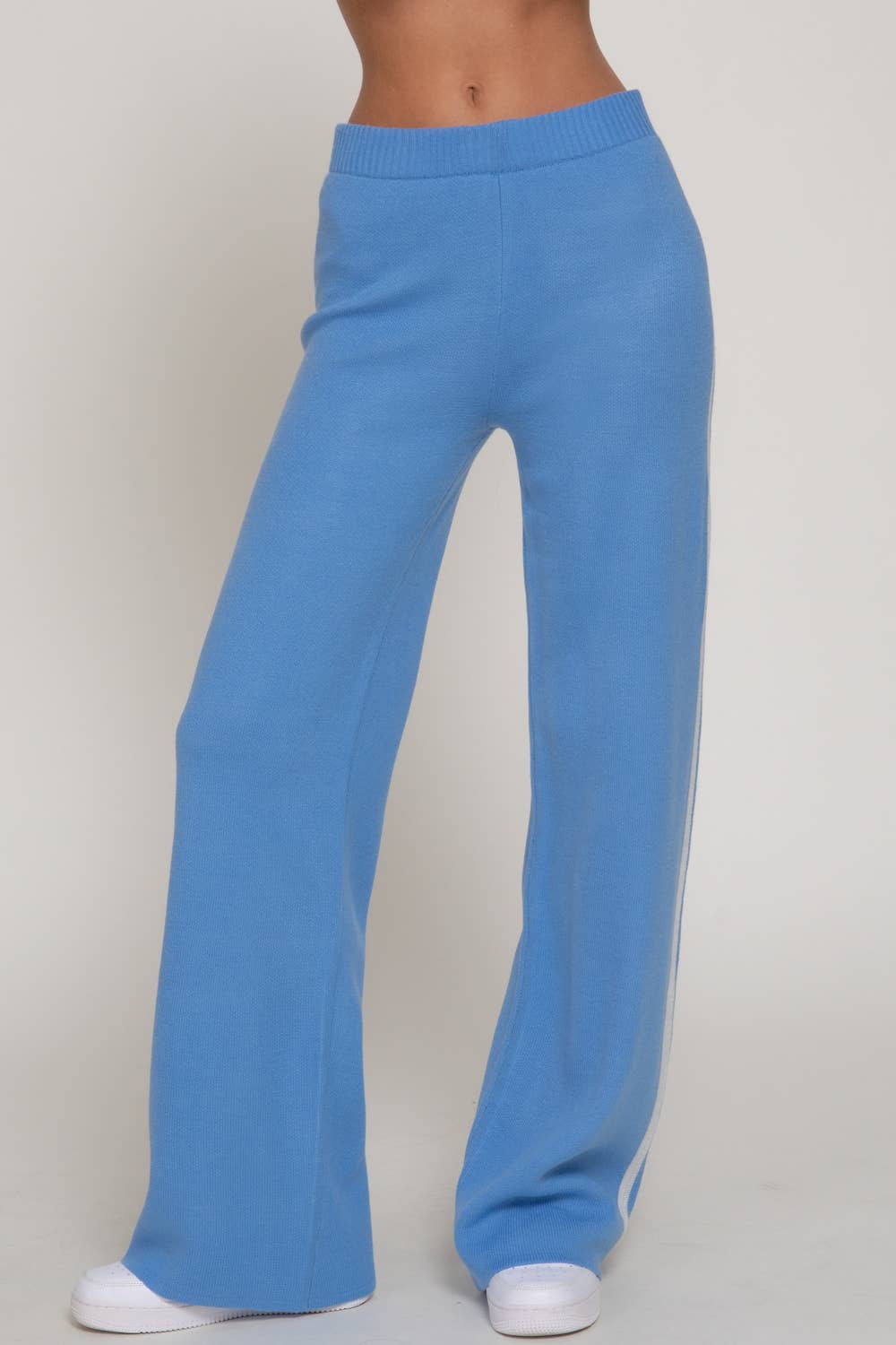 Straight Leg Knit Pants with Contrasting Side Stripes