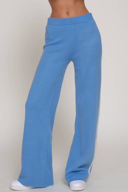 Straight Leg Knit Pants with Contrasting Side Stripes