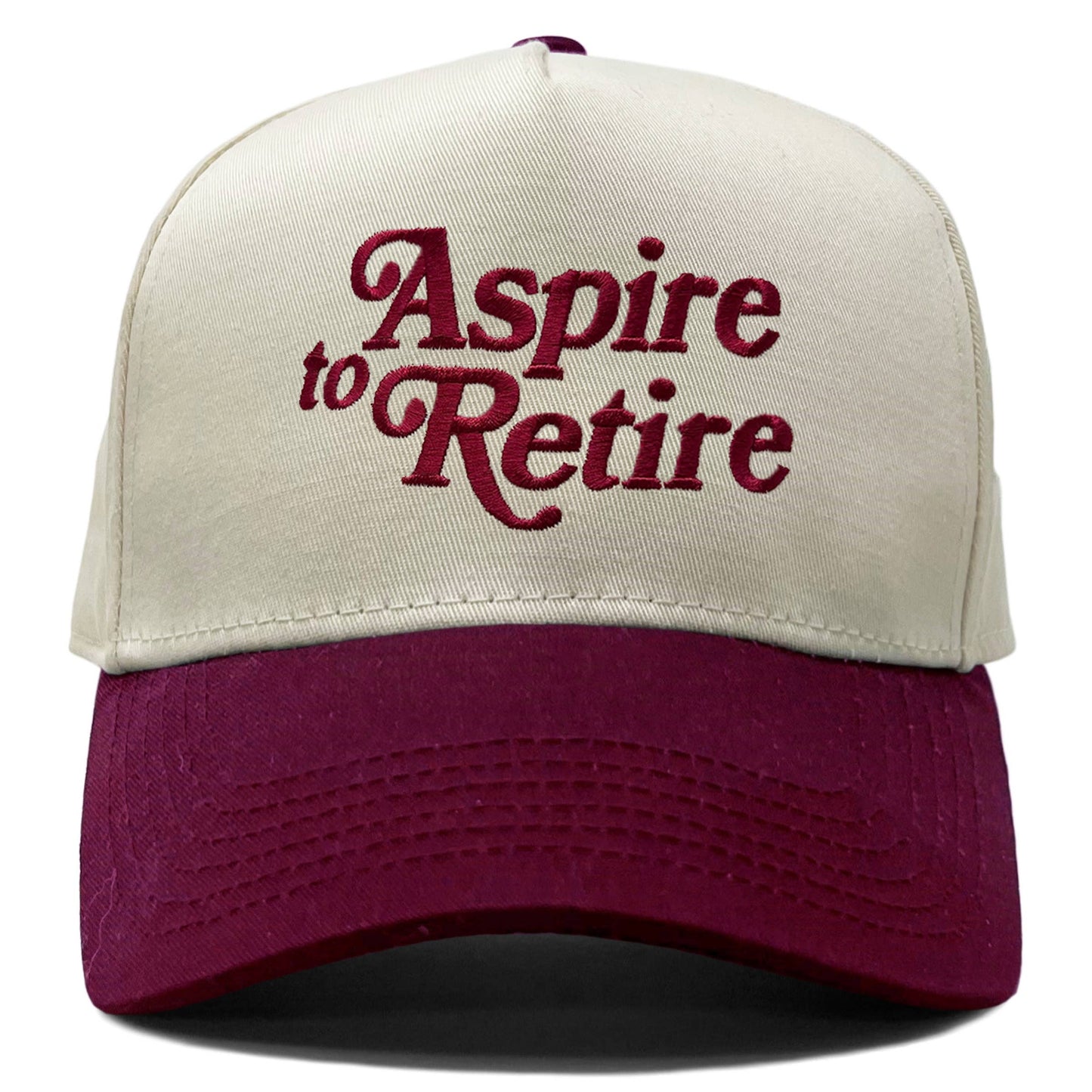 Two Tone Vintage Baseball Cap - Aspire to Retire (Burgundy)