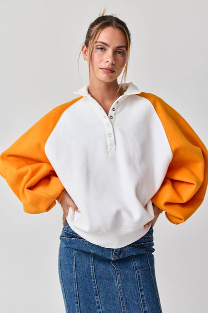 PT16060-1 - Snap Button Colorblock Varsity Rugby Pullover