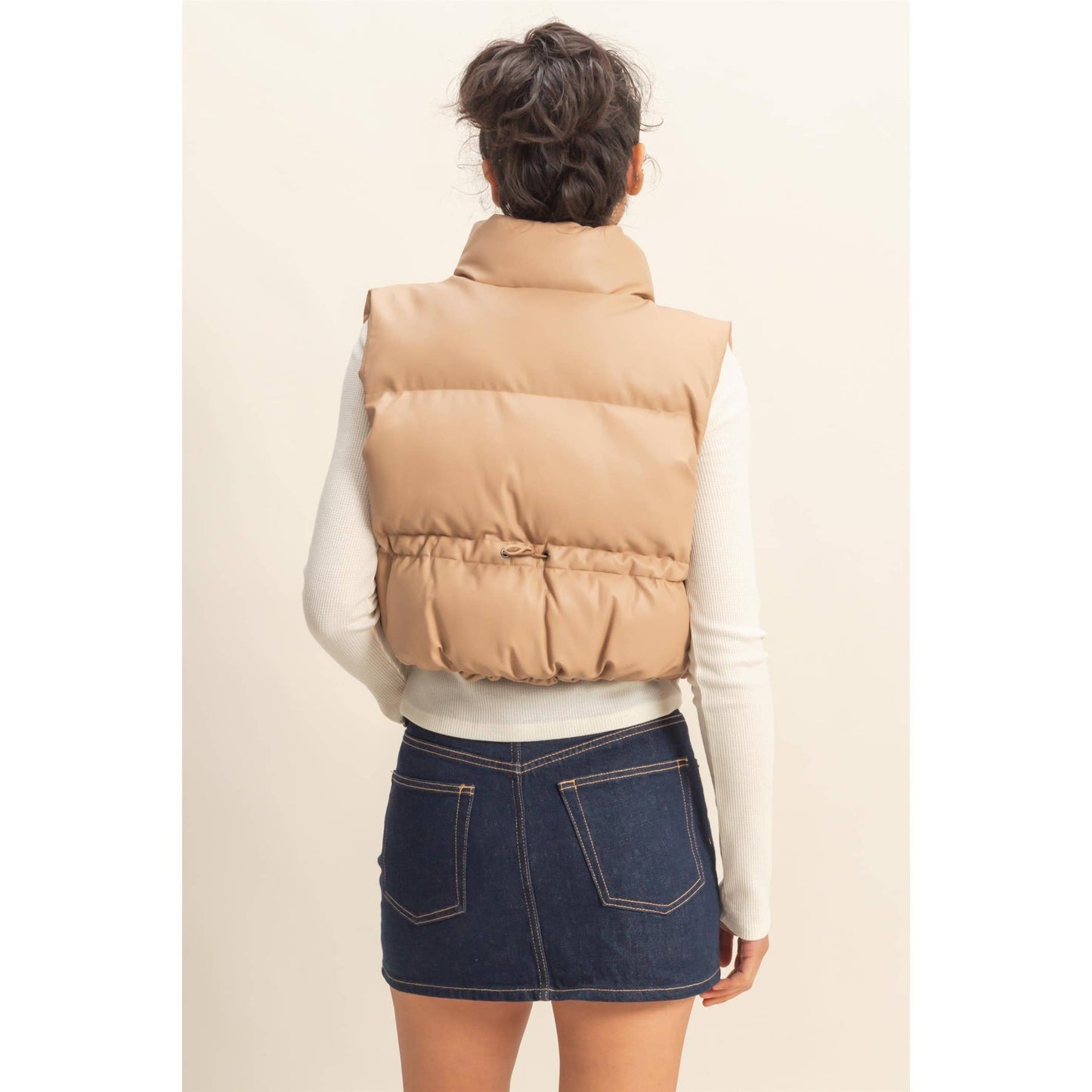 Faux Leather Cropped Puffer Vest