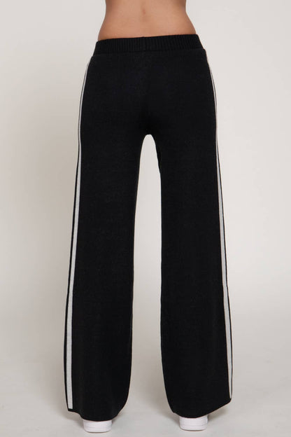 Straight Leg Knit Pants with Contrasting Side Stripes