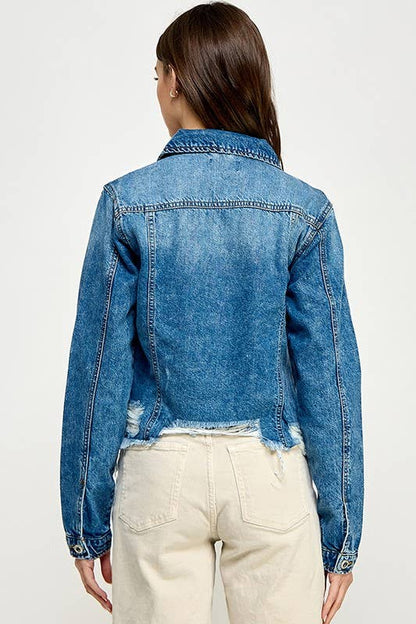 Plus Ladies Denim Jack with Distressed