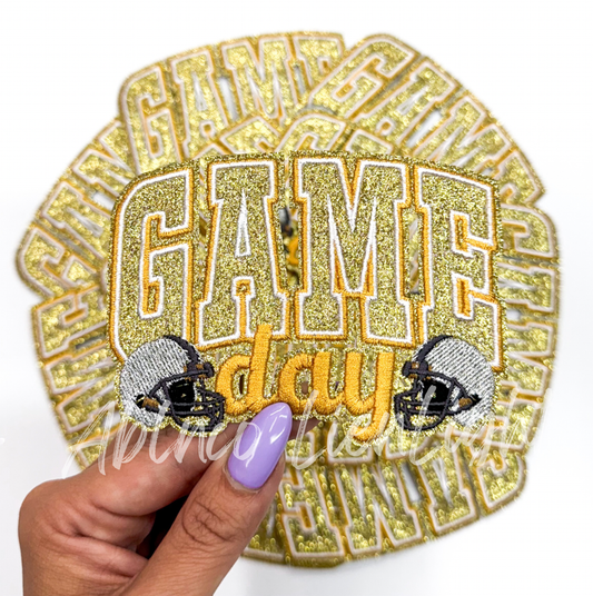 Gold game day football helmet patch iron on