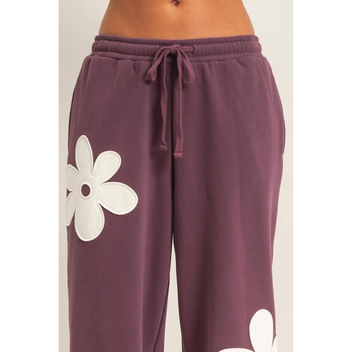 Floral Applique Drawstring Jogger Pants