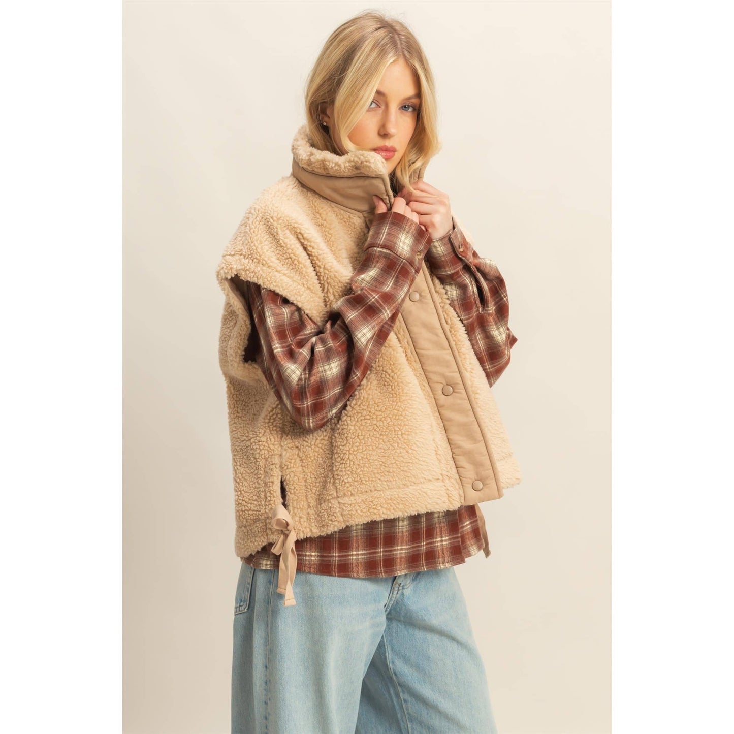 Cozy Mock Neck Sherpa Vest Jacket