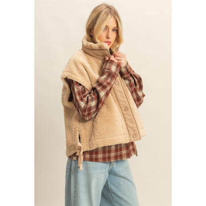 Cozy Mock Neck Sherpa Vest Jacket