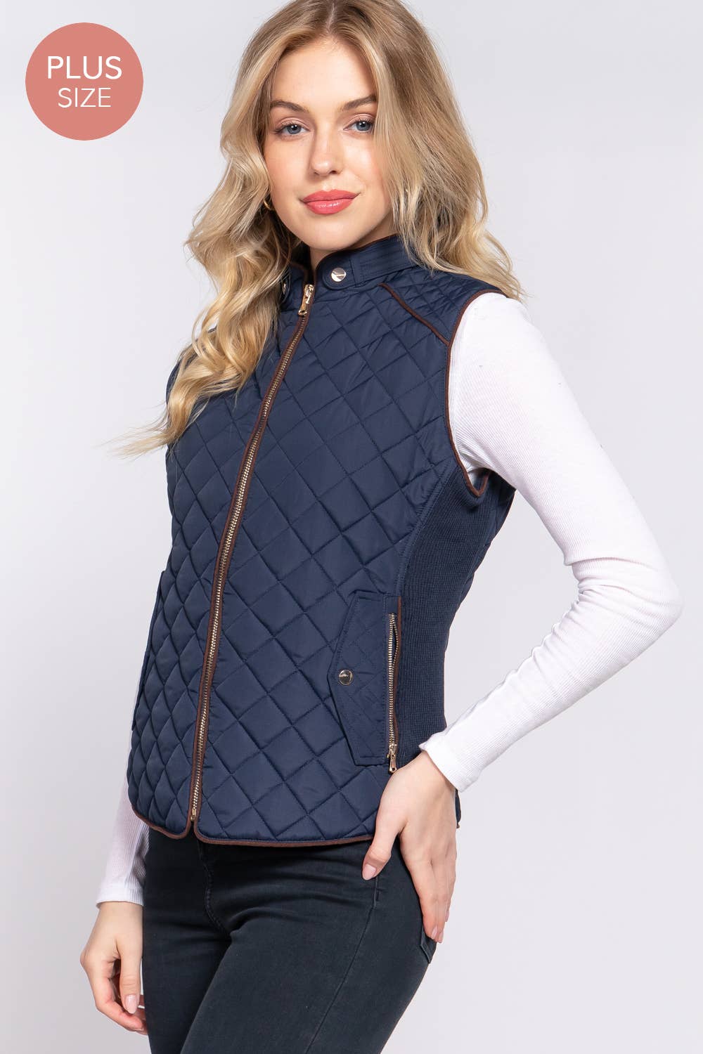 Suede Piping Quilted Padding Vest