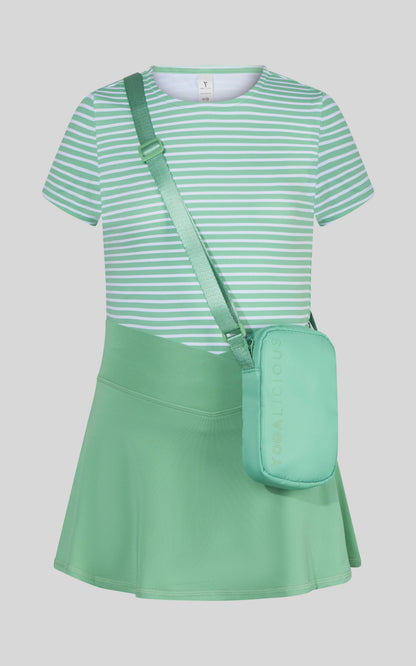 Little Girls Short Sleeve Tee, Crossover Skort, Fanny bag
