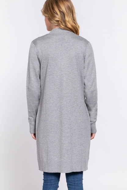 Long Sleeve Rib Banded Open Tunic Sweater Cardigan
