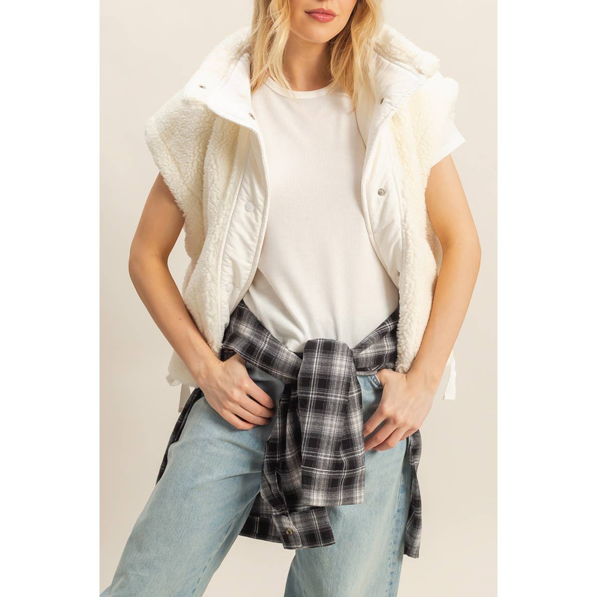 Cozy Mock Neck Sherpa Vest Jacket