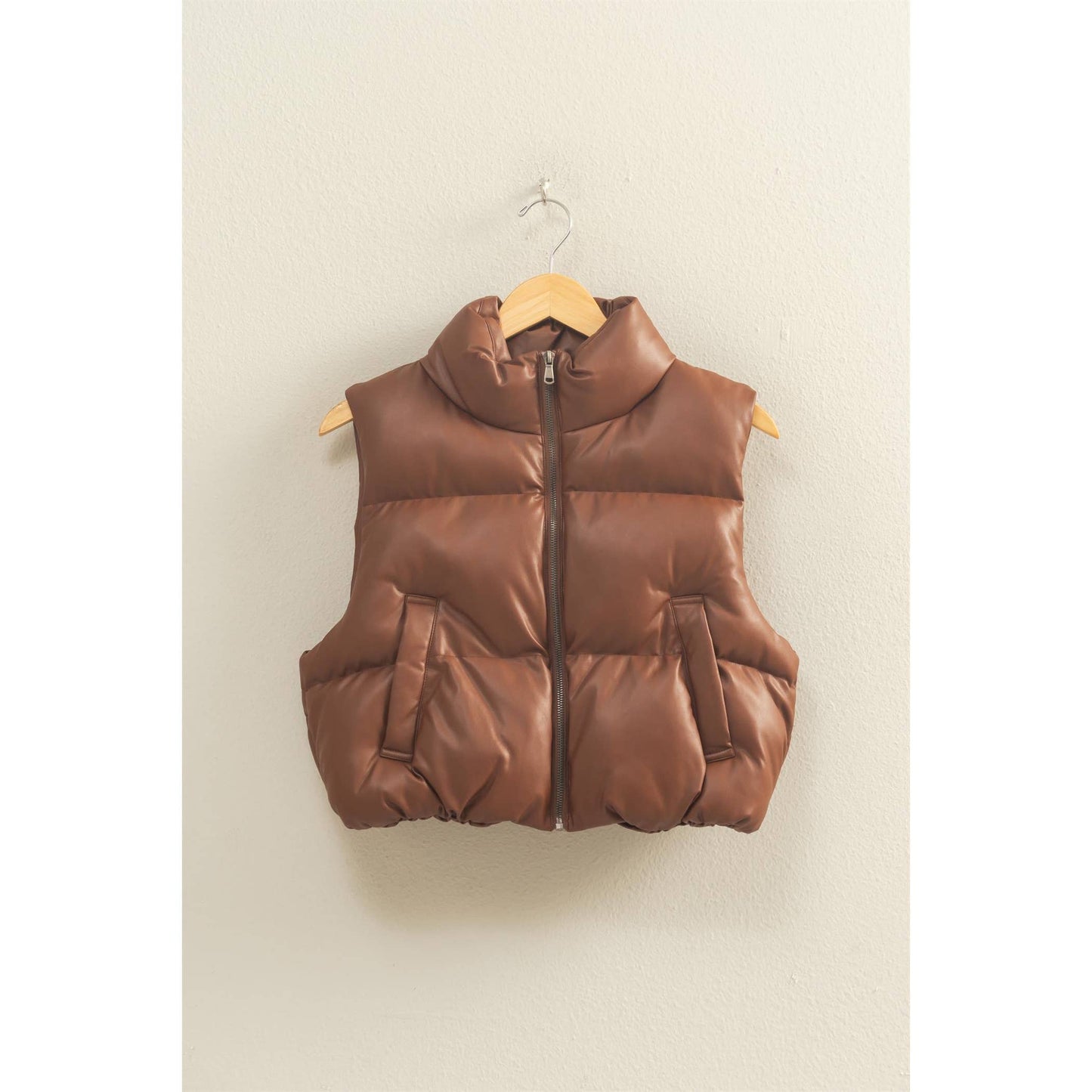 Faux Leather Cropped Puffer Vest