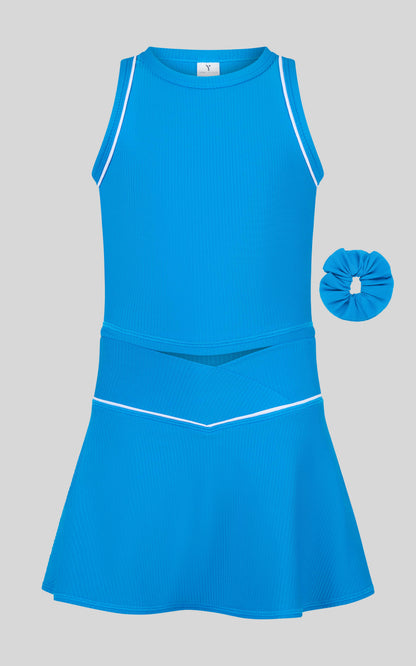 Little Girl Rib Tank Top and Crossover Skorts with Piping