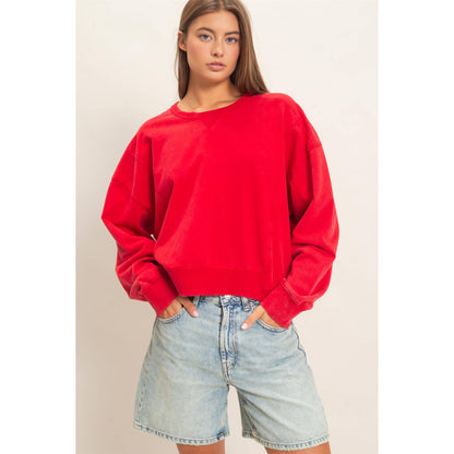Acid Wash Seam Detail Crew Neck Sweatshirt
