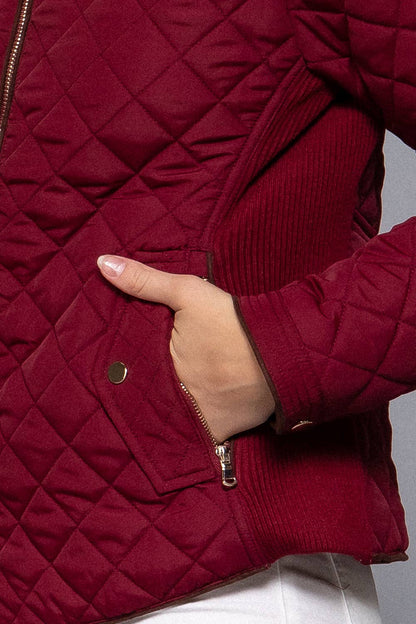 [PLUS SIZE] Suede Piping Detail Rib Quilted Padding Jacket