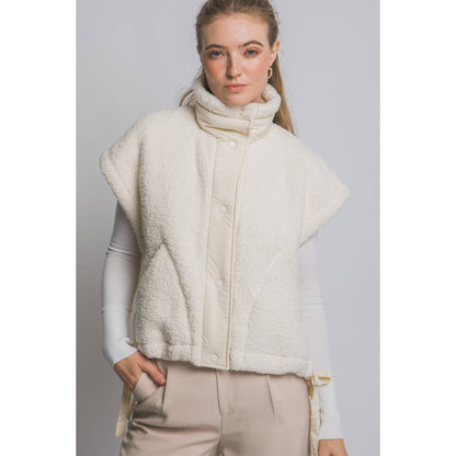 Sherpa Oversized Vest Button Tabs with Pockets