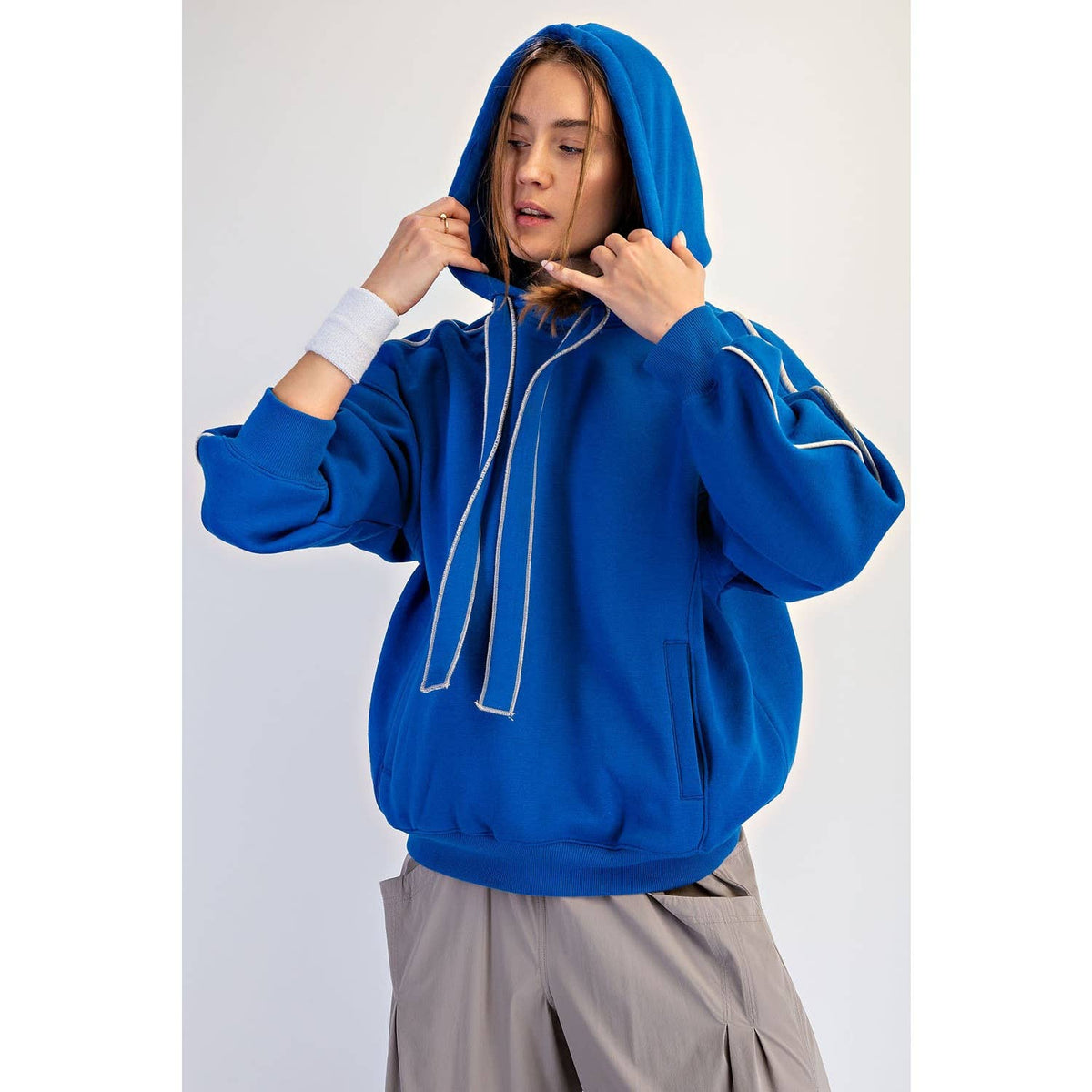 FLEECED TERRY OVERSIZED PIPING HOODIE