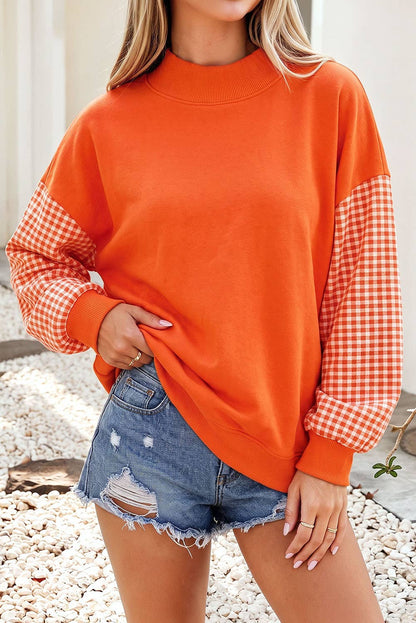 F/W26 NEW Plaid Sleeve Colorblock Mock Neck Sweatshirt| S-4X