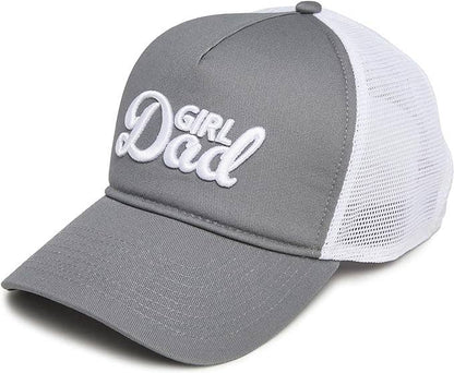 5 Panel  3D Embroidery Trucker Hat: Girl Dad (Grey)